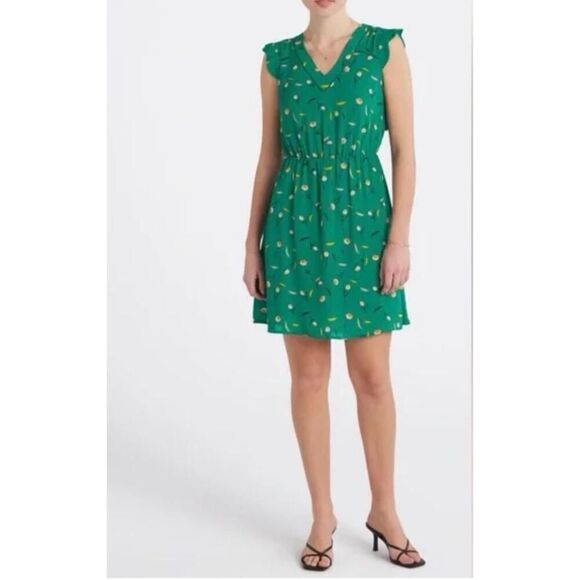 NWT 41 Hawthorn Stitch Fix Green Floral VNeck Ruffled Sleeveless Dress Sm cutout - Picture 3 of 6